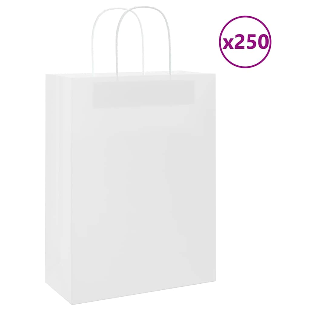 250 db fehér papírzacskók fogantyúkkal 26x12x35 cm