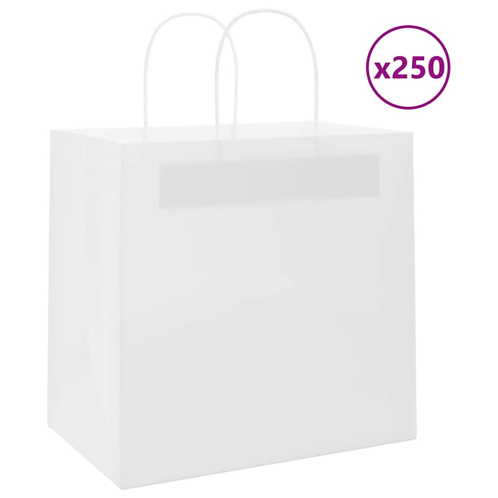 250 db fehér papírzacskók fogantyúkkal 26x17x25 cm
