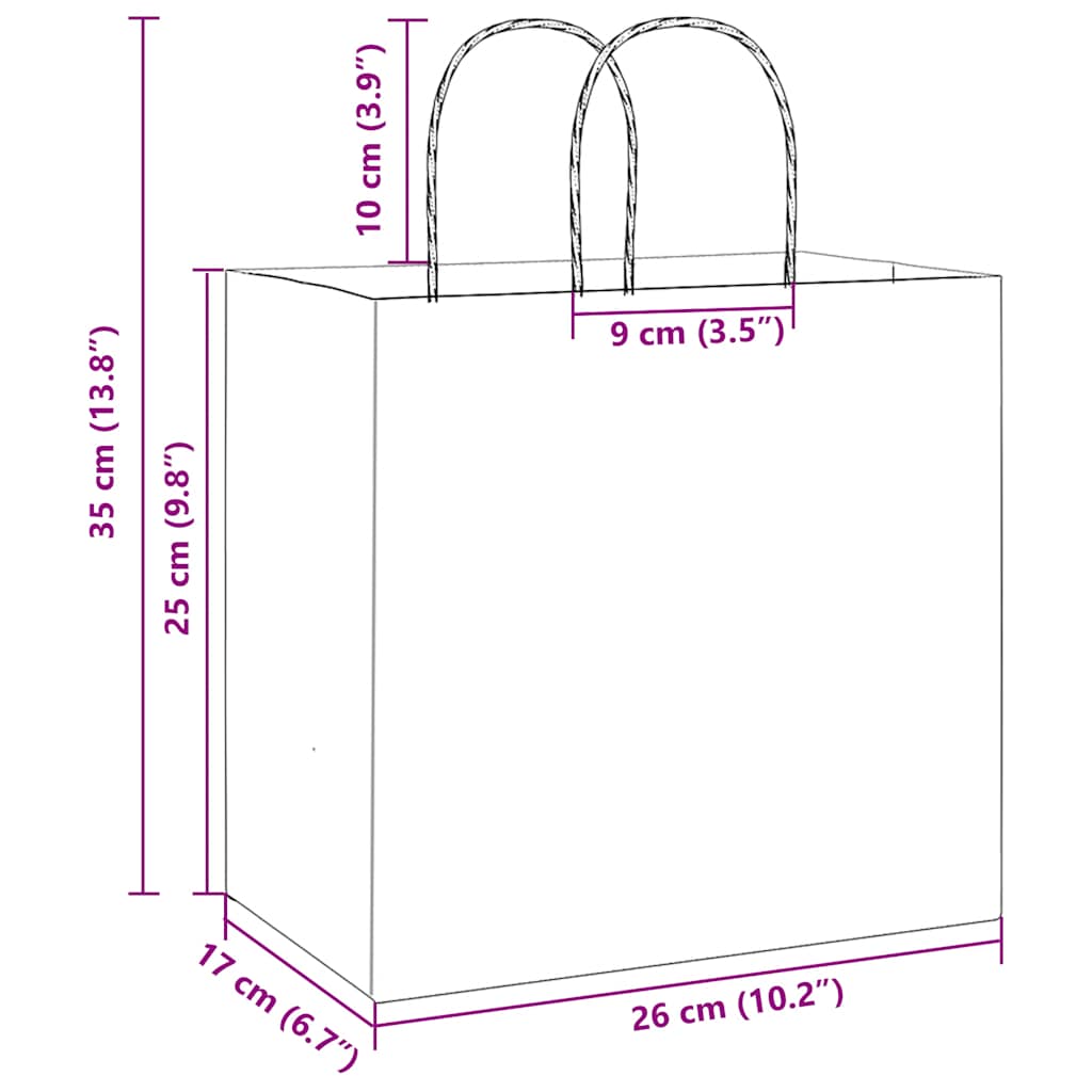 250 db fehér papírzacskók fogantyúkkal 26x17x25 cm