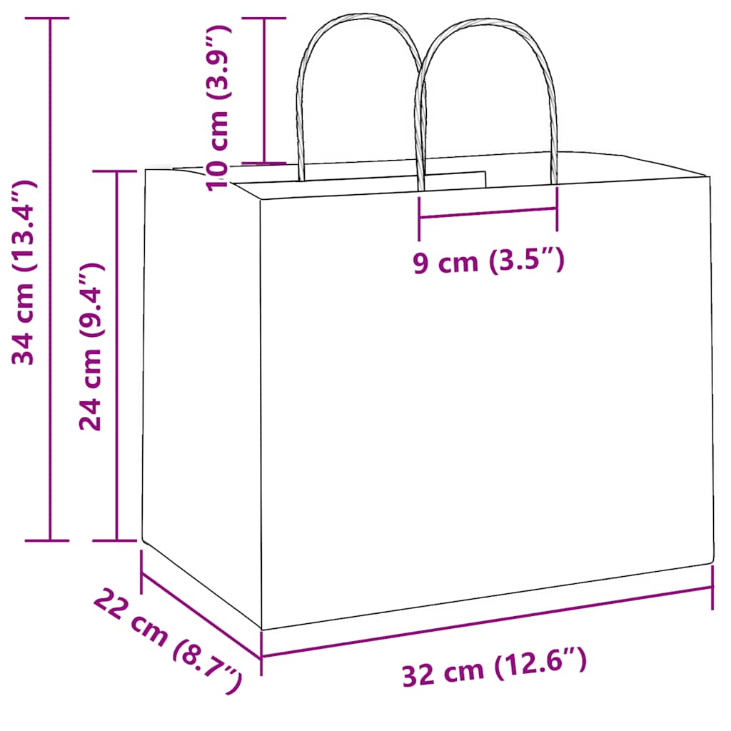 250 db fehér papírzacskók fogantyúkkal 32x22x24 cm