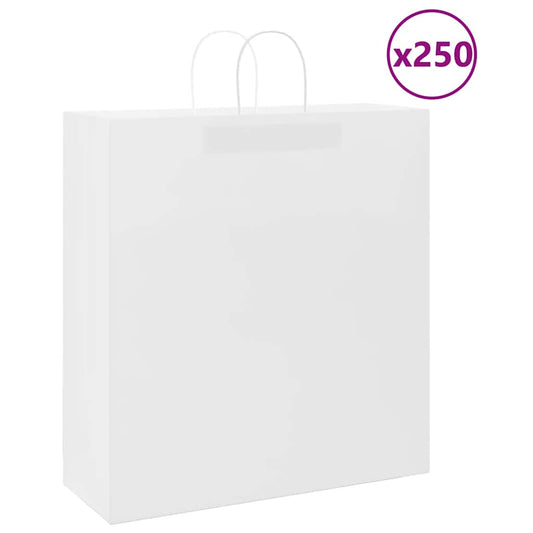 250 db fehér papírzacskók fogantyúkkal 45x17x48 cm