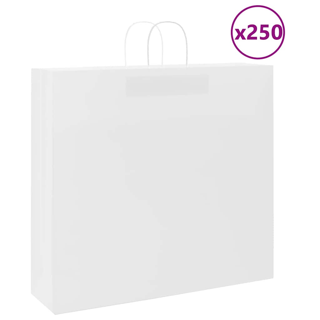 250 db fehér papírzacskók fogantyúkkal 54x15x49 cm