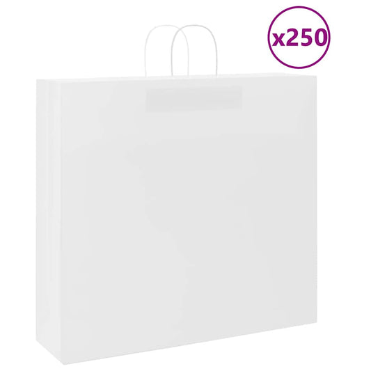250 db fehér papírzacskók fogantyúkkal 54x15x49 cm