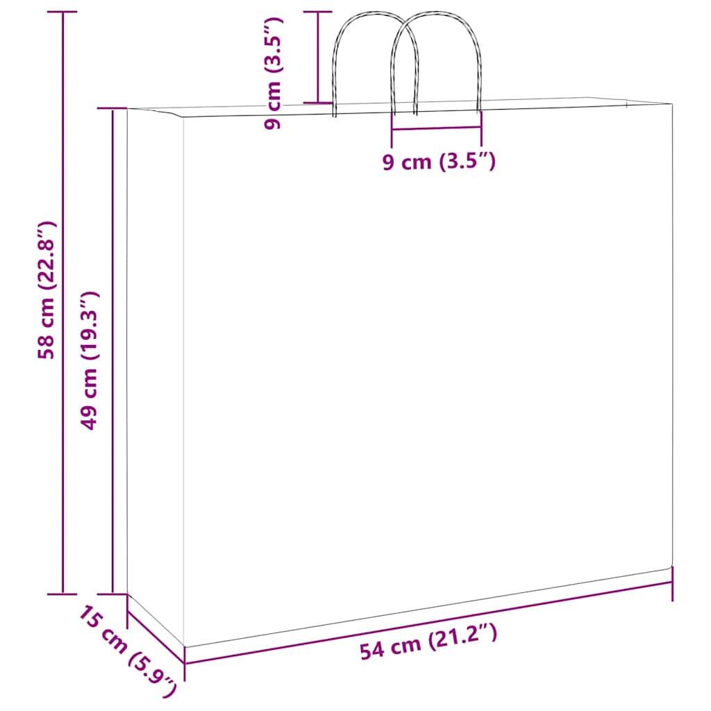 250 db fehér papírzacskók fogantyúkkal 54x15x49 cm