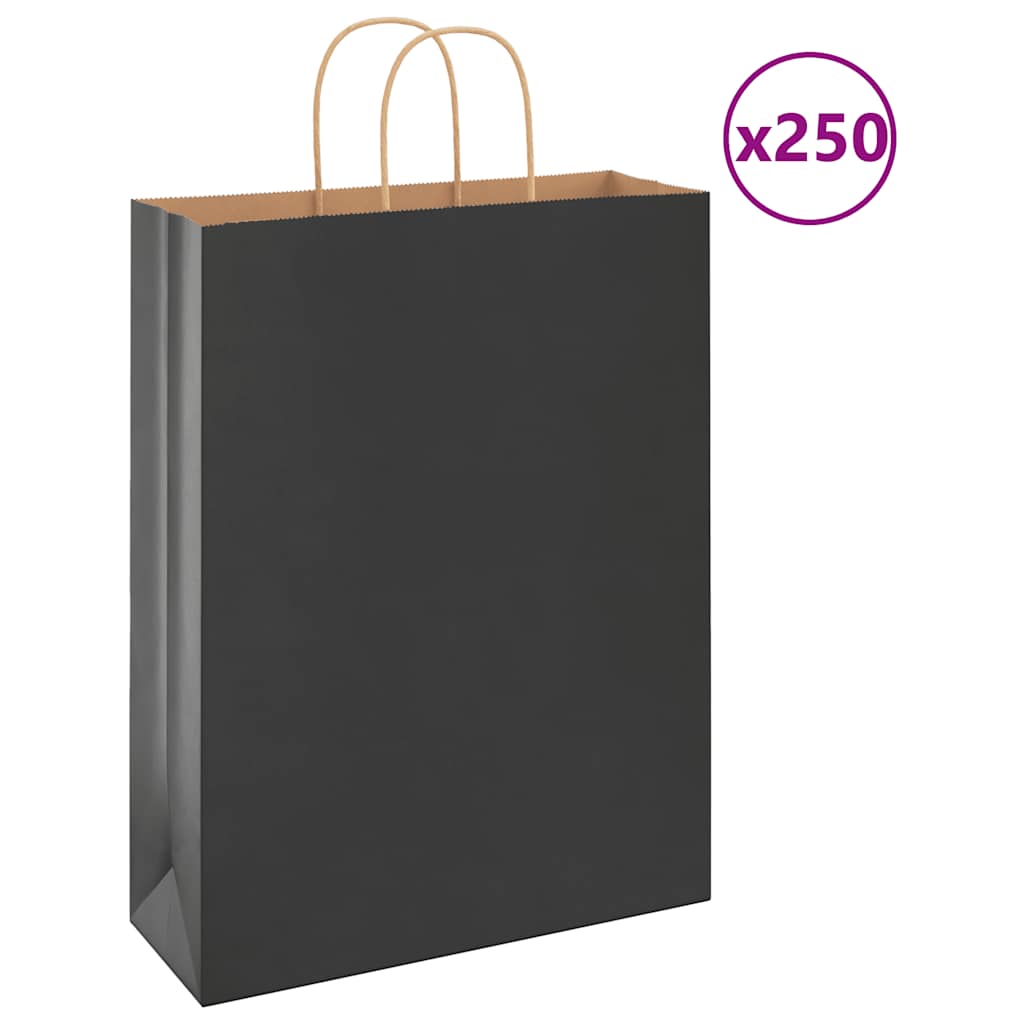 250 db fekete papírzacskók fogantyúkkal 32x12x42 cm