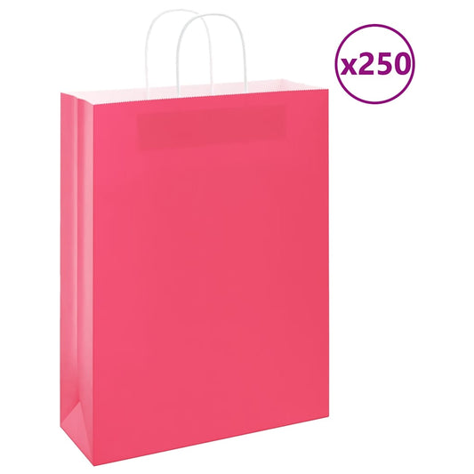 250 db rózsaszín papírzacskók fogantyúkkal 32x12x42 cm