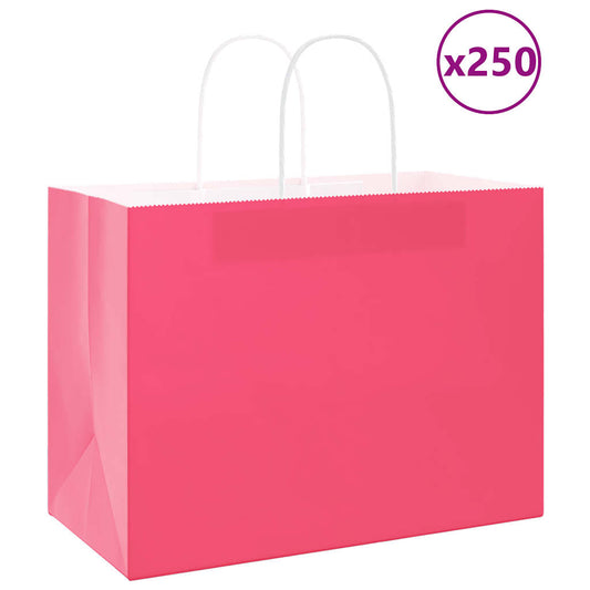 250 db rózsaszín papírzacskók fogantyúkkal 32x17x25 cm
