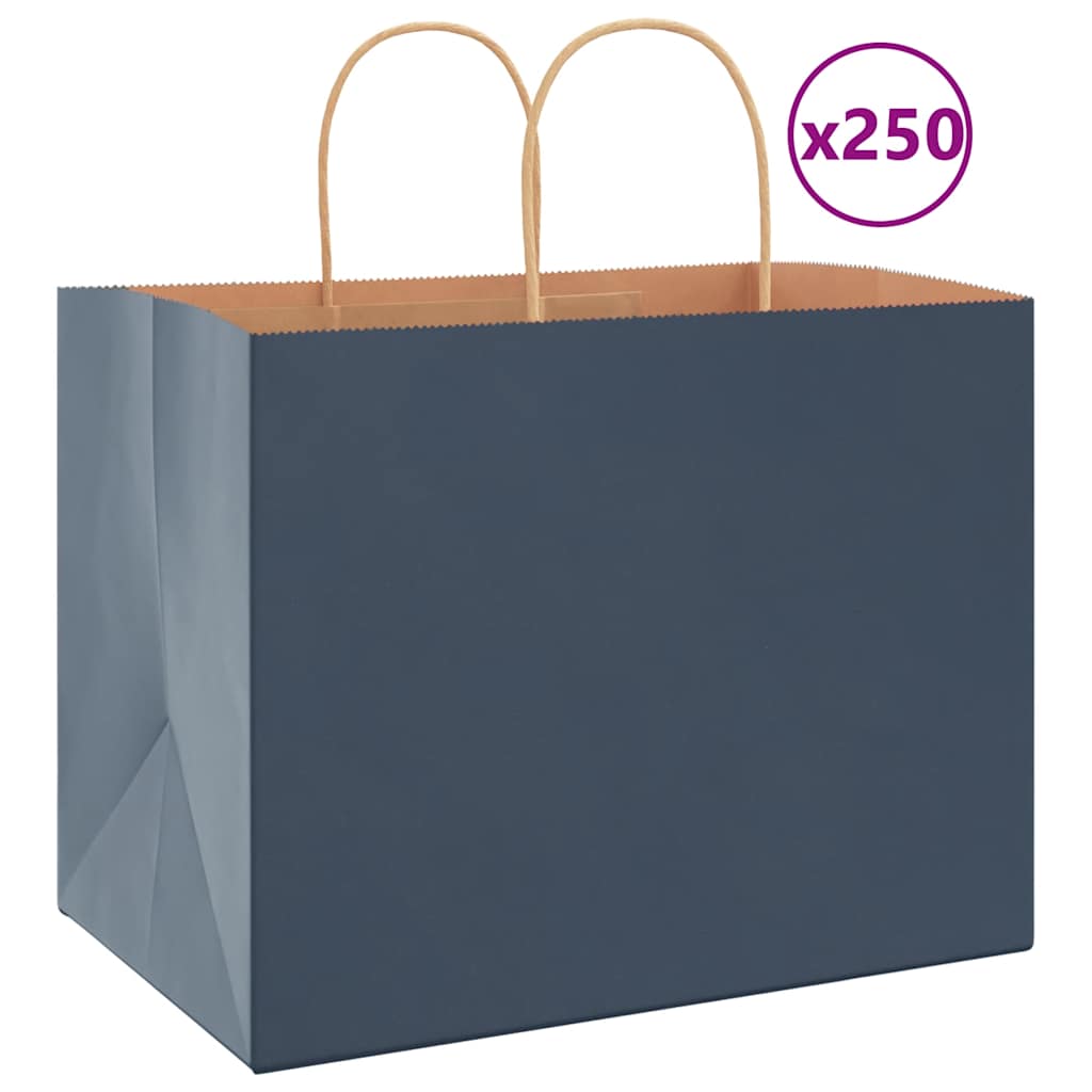 250 db kék papírzacskók fogantyúkkal 32x22x24 cm