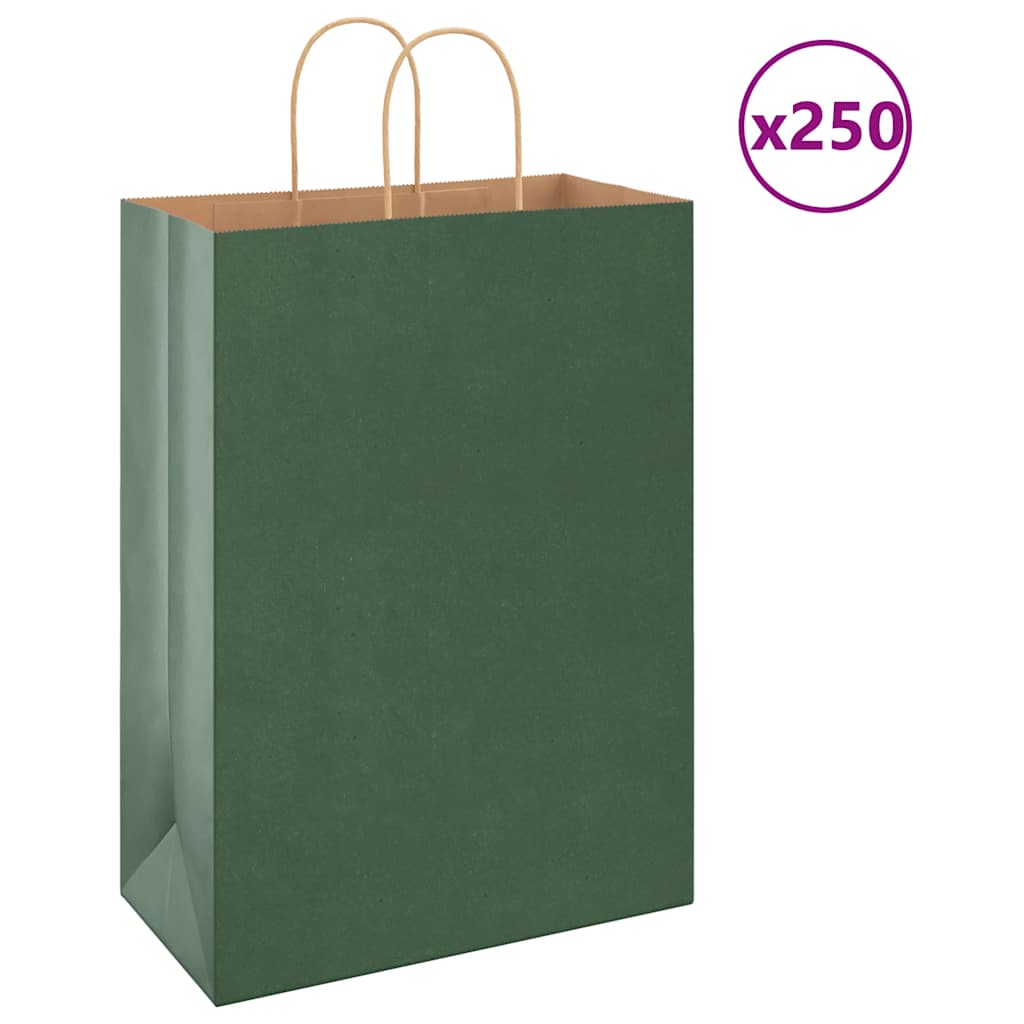 250 db zöld papírzacskók fogantyúkkal 32x17x44 cm