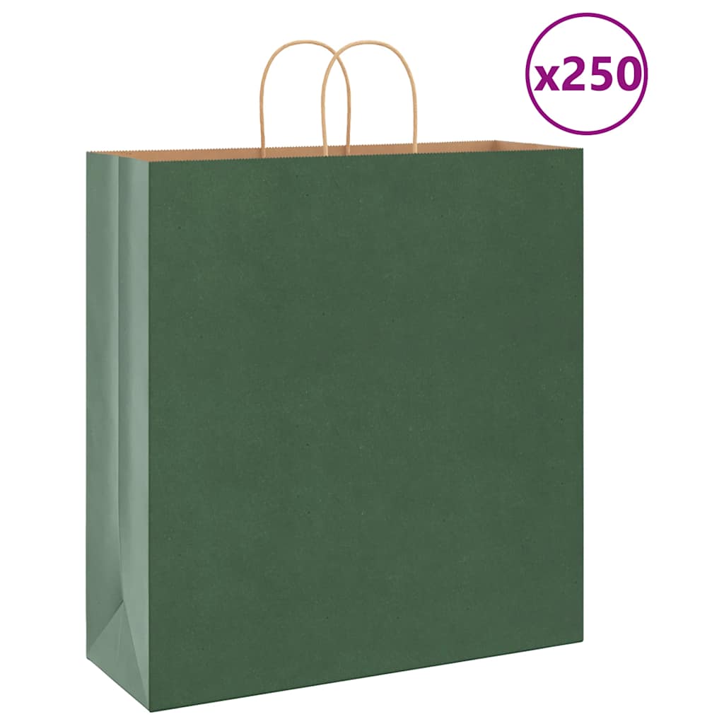 250 db zöld papírzacskók fogantyúkkal 45x17x48 cm
