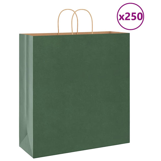 250 db zöld papírzacskók fogantyúkkal 45x17x48 cm
