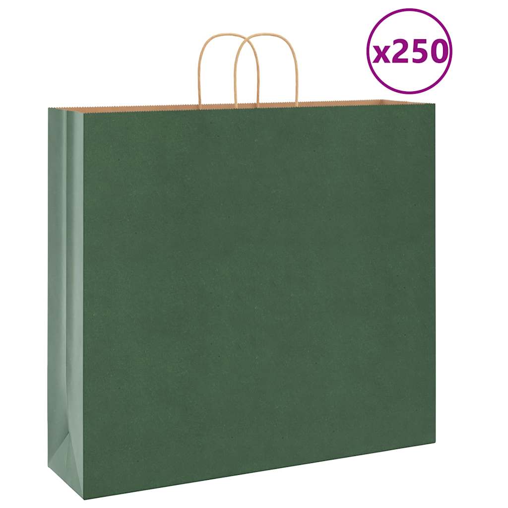250 db zöld papírzacskók fogantyúkkal 54x15x49 cm