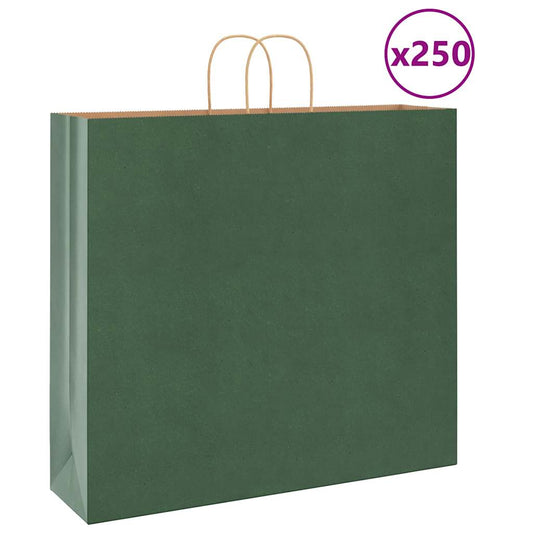 250 db zöld papírzacskók fogantyúkkal 54x15x49 cm