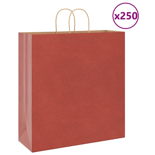 250 db piros papírzacskók fogantyúkkal 45x17x48 cm