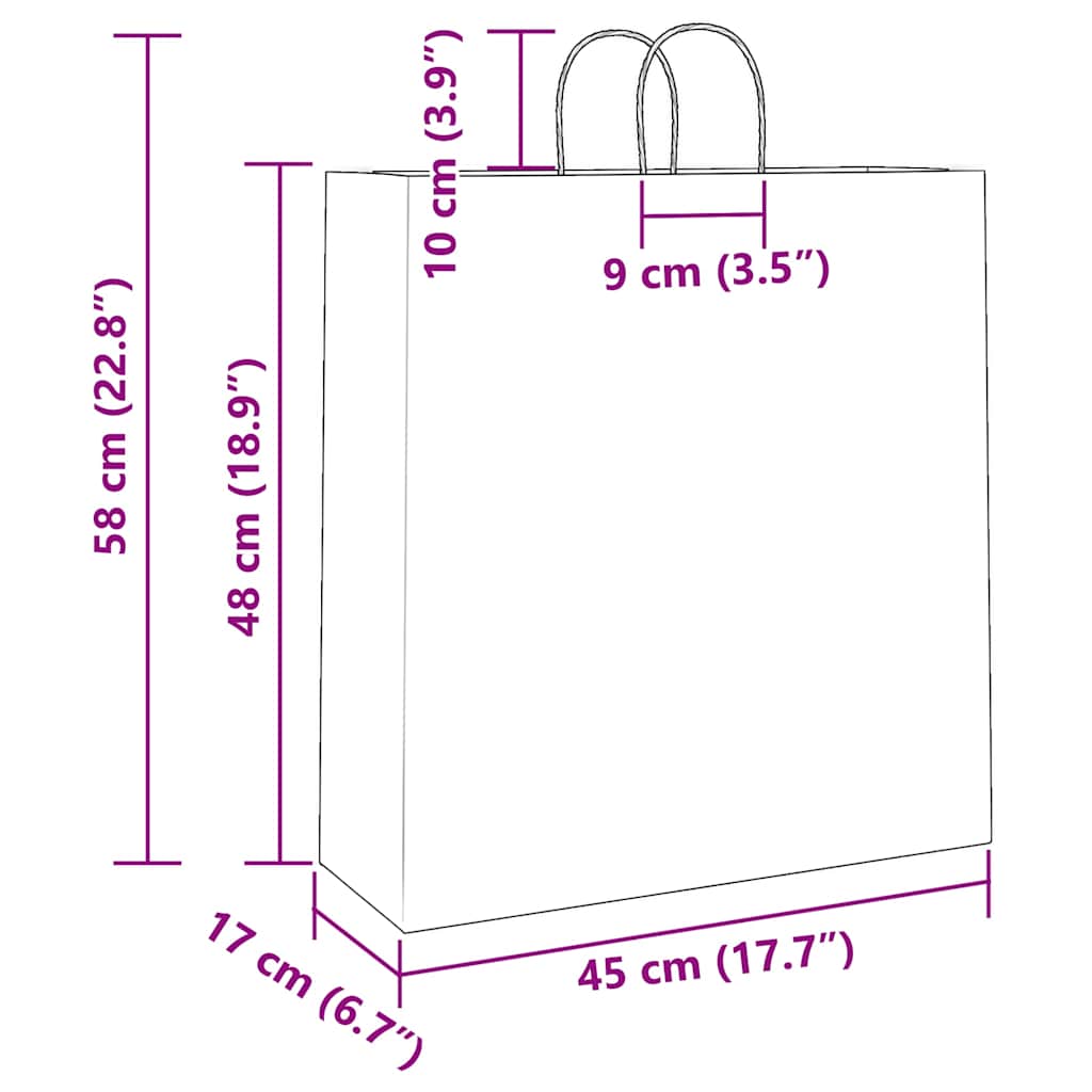 250 db piros papírzacskók fogantyúkkal 45x17x48 cm