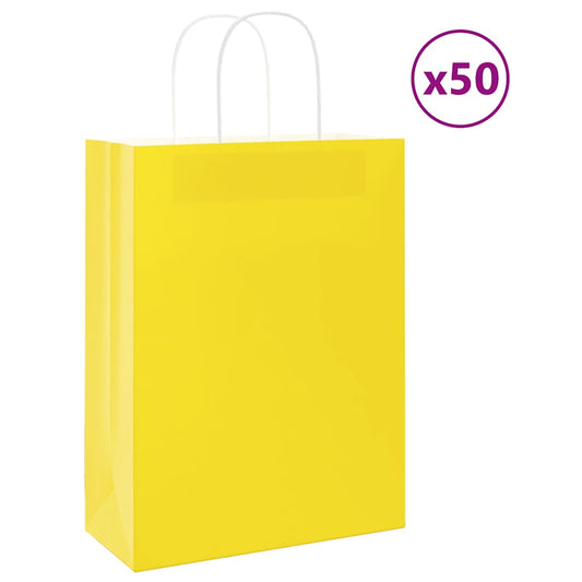 50 db sárga papírzacskók fogantyúkkal 26x12x35 cm