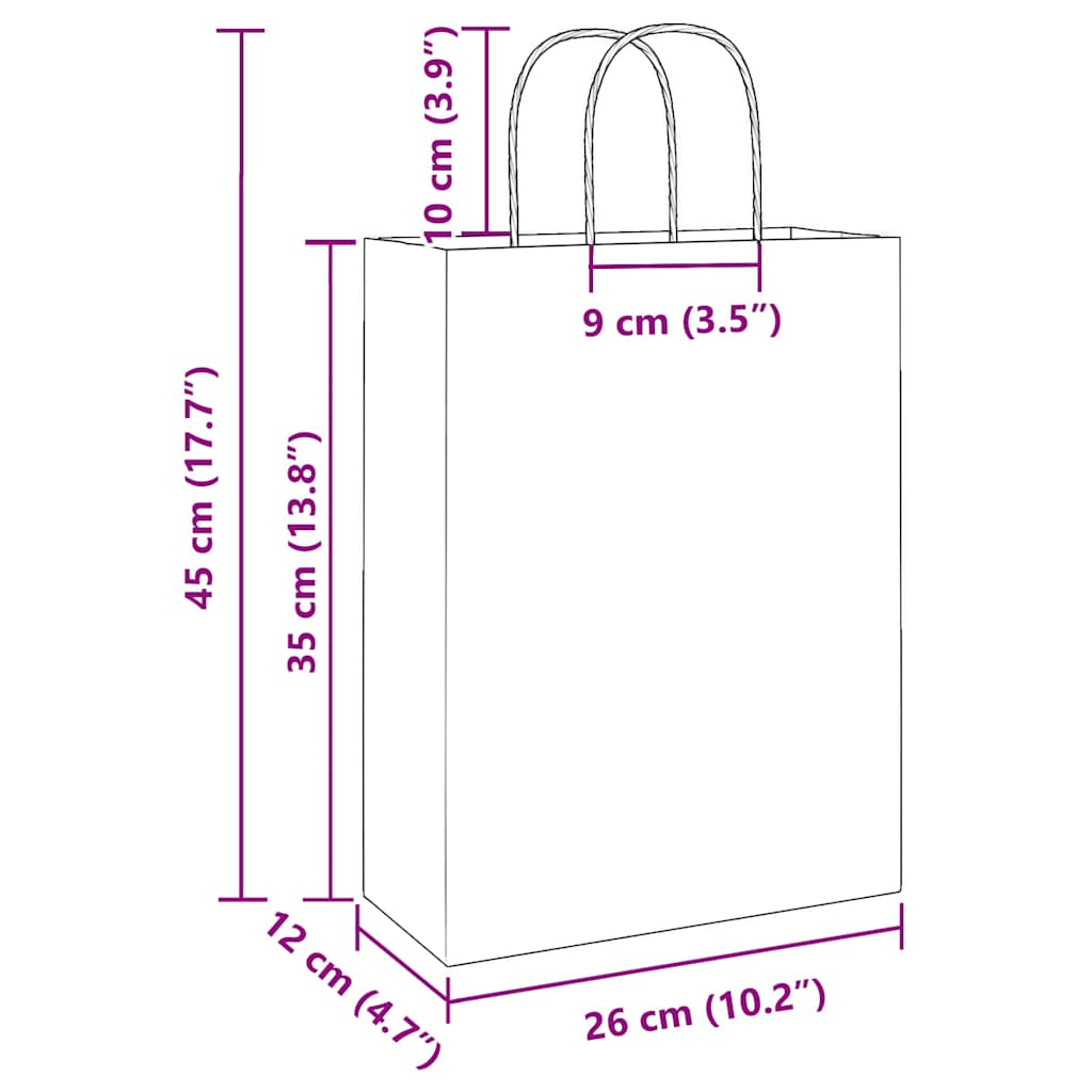 50 db sárga papírzacskók fogantyúkkal 26x12x35 cm