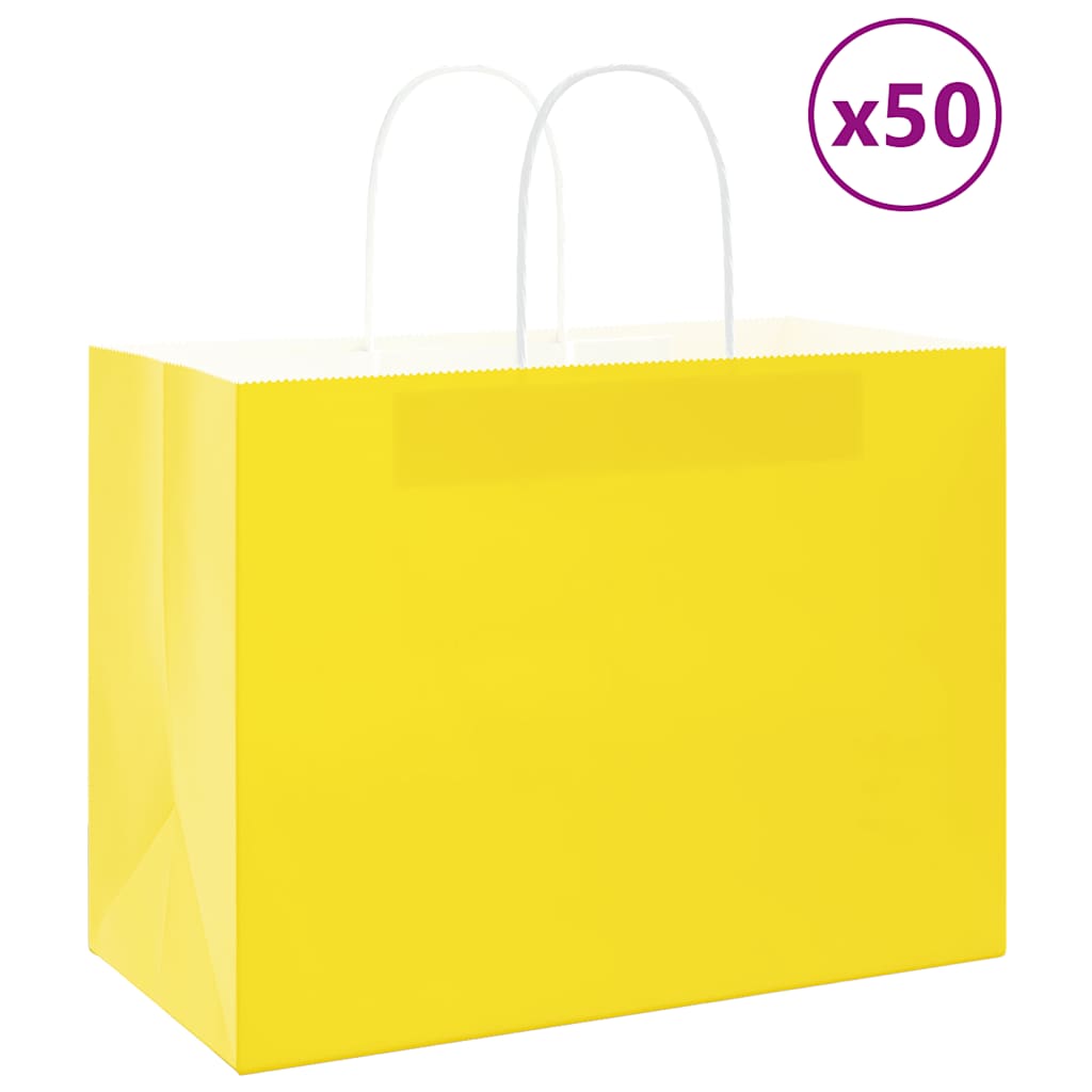 50 db sárga papírzacskók fogantyúkkal 32x17x25 cm
