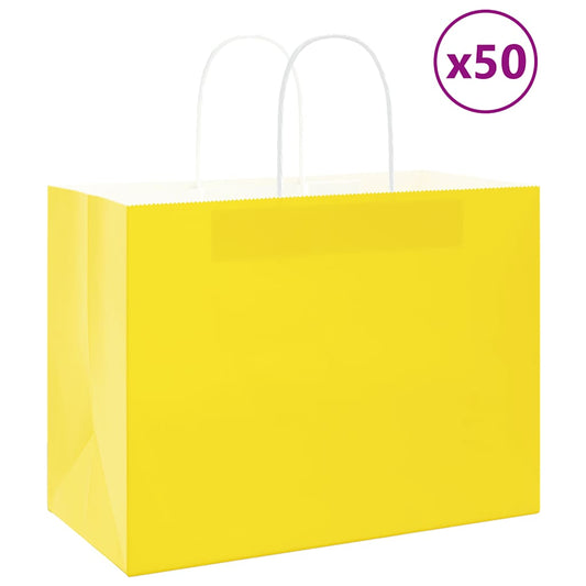 50 db sárga papírzacskók fogantyúkkal 32x17x25 cm