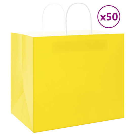 50 db sárga papírzacskók fogantyúkkal 32x22x28 cm