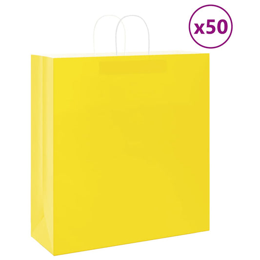 50 db sárga papírzacskók fogantyúkkal 45x17x48 cm