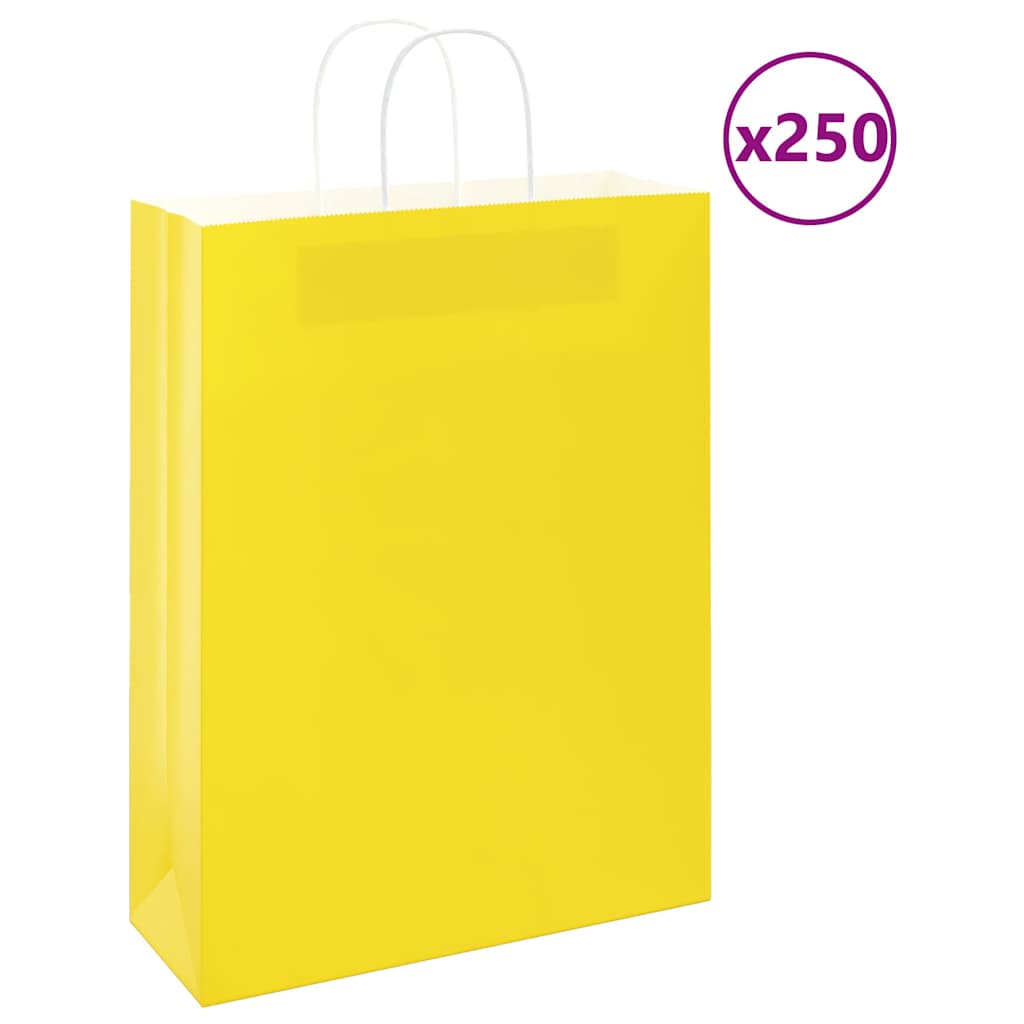 250 db sárga papírzacskók fogantyúkkal 32x12x42 cm