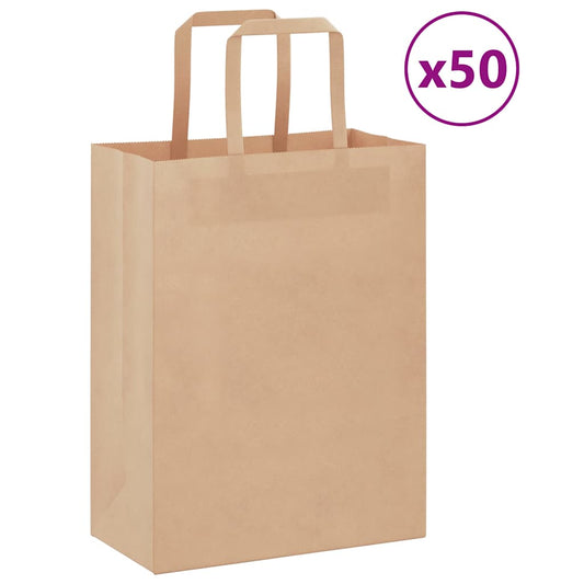 50 db barna papírzacskók fogantyúkkal 21x11x28 cm