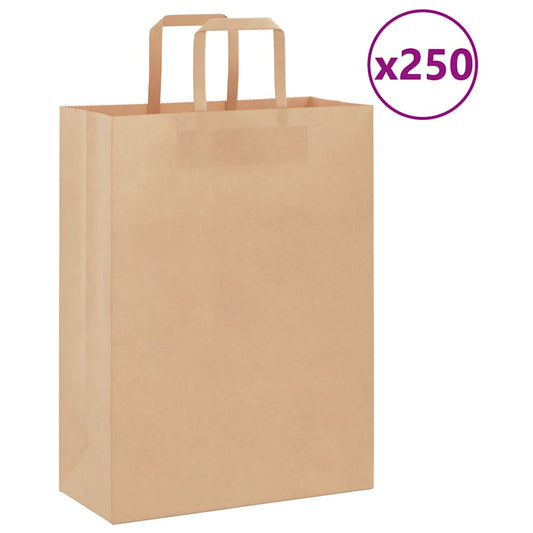 250 db barna papírzacskók fogantyúkkal 26x12x35 cm