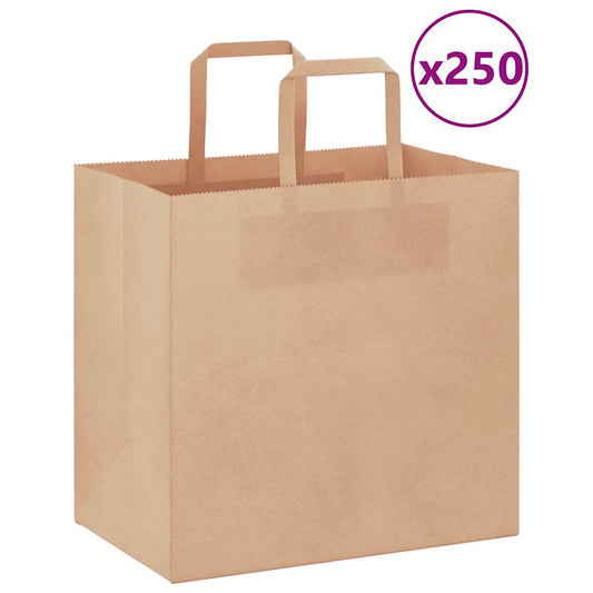 250 db barna papírzacskók fogantyúkkal 26x17x25 cm