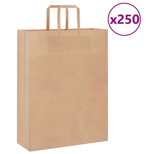 250 db barna papírzacskók fogantyúkkal 32x12x42 cm