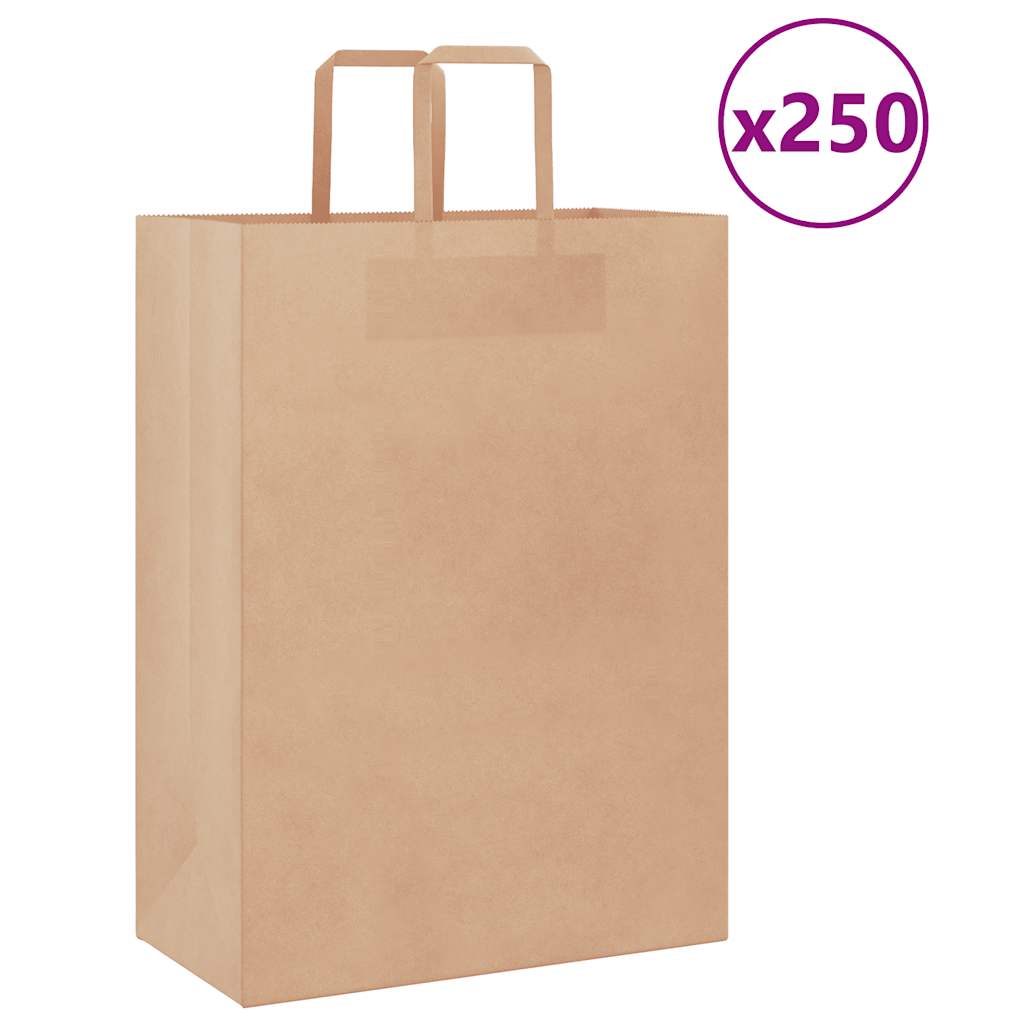 250 db barna papírzacskók fogantyúkkal 32x17x44 cm