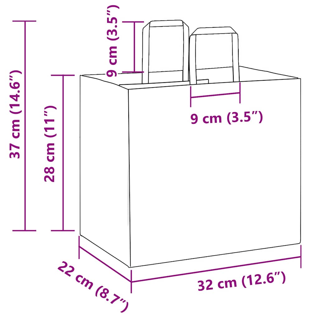 250 db barna papírzacskók fogantyúkkal 32x22x28 cm