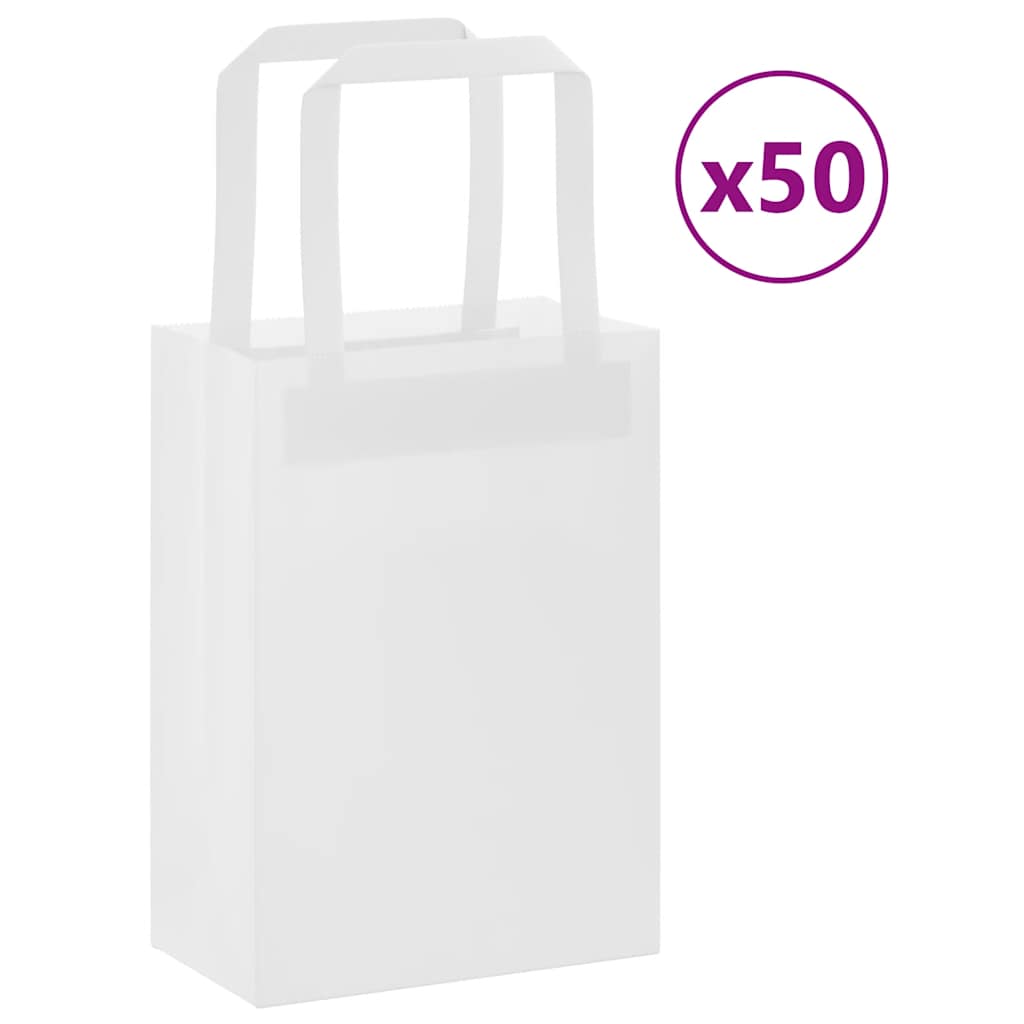 50 db fehér papírzacskók fogantyúkkal 15x8x21 cm