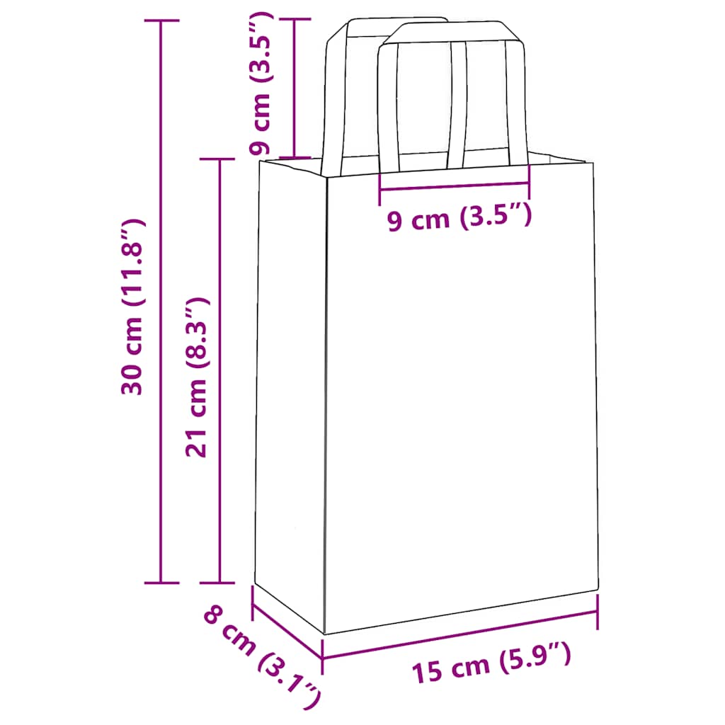 50 db fehér papírzacskók fogantyúkkal 15x8x21 cm