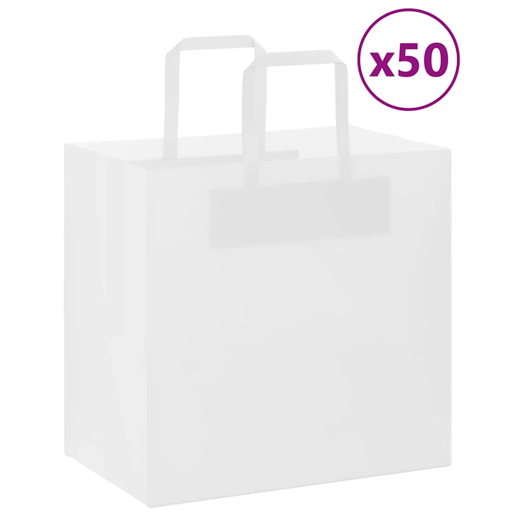 50 db fehér papírzacskók fogantyúkkal 26x17x25 cm