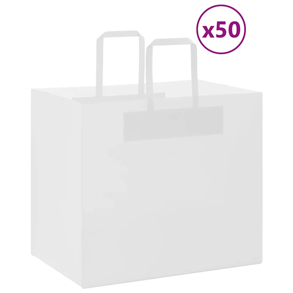 50 db fehér papírzacskók fogantyúkkal 32x22x28 cm