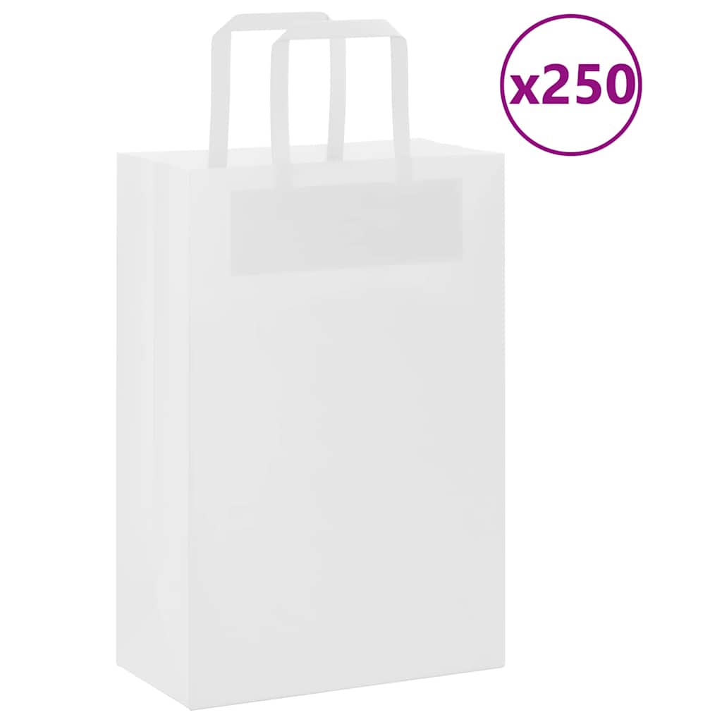 250 db fehér papírzacskók fogantyúkkal 21x11x31 cm