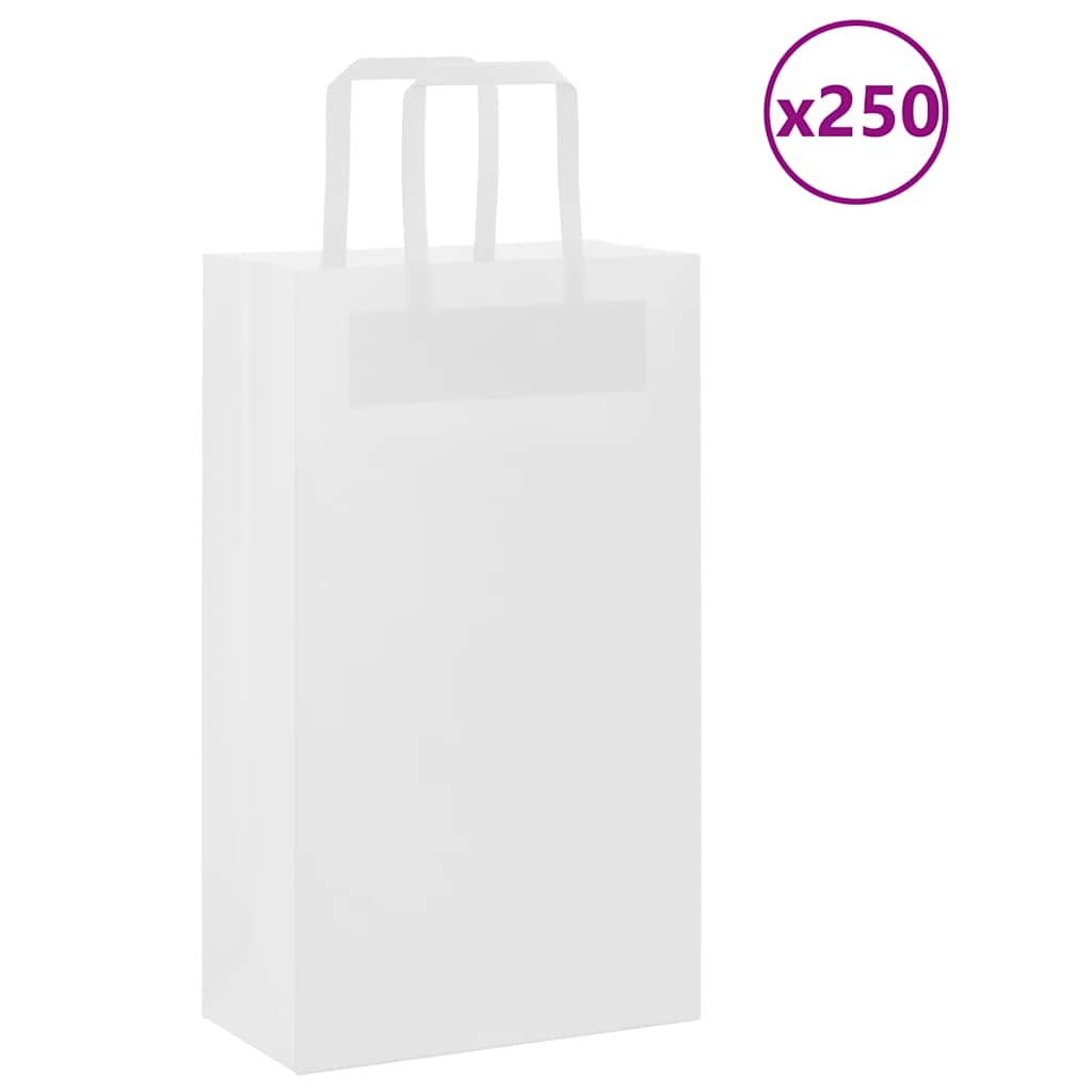 250 db fehér papírzacskók fogantyúkkal 21x11x36 cm