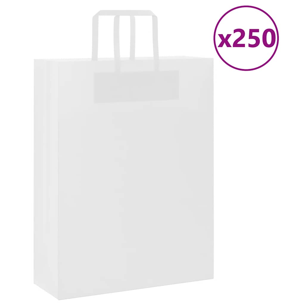 250 db fehér papírzacskók fogantyúkkal 32x12x42 cm