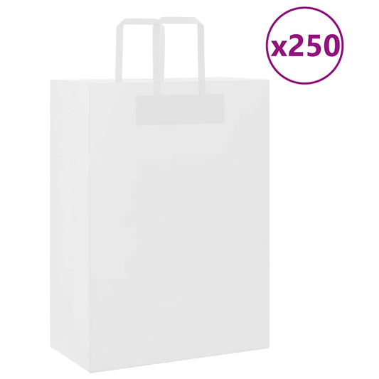 250 db fehér papírzacskók fogantyúkkal 32x17x44 cm