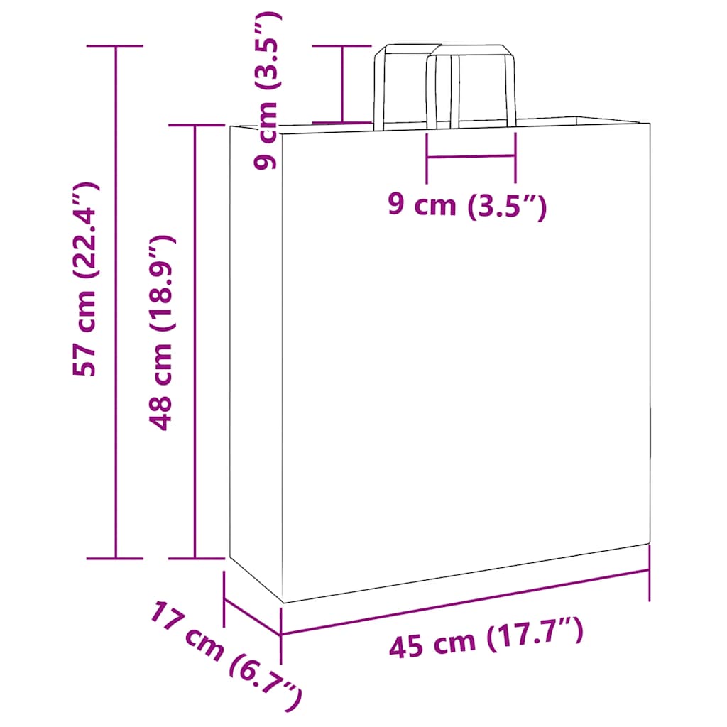 250 db fehér papírzacskók fogantyúkkal 45x17x48 cm