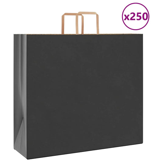 250 db fekete papírzacskók fogantyúkkal 54x15x49 cm