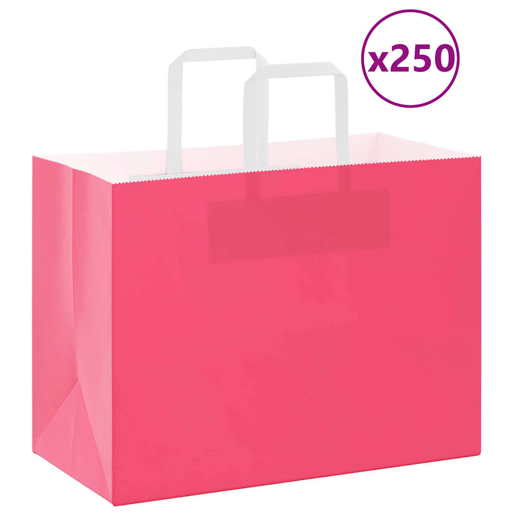 250 db rózsaszín papírzacskók fogantyúkkal 32x17x25 cm