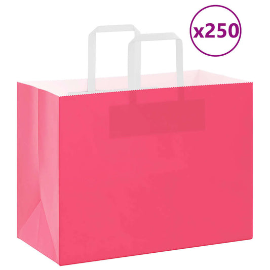 250 db rózsaszín papírzacskók fogantyúkkal 32x17x25 cm