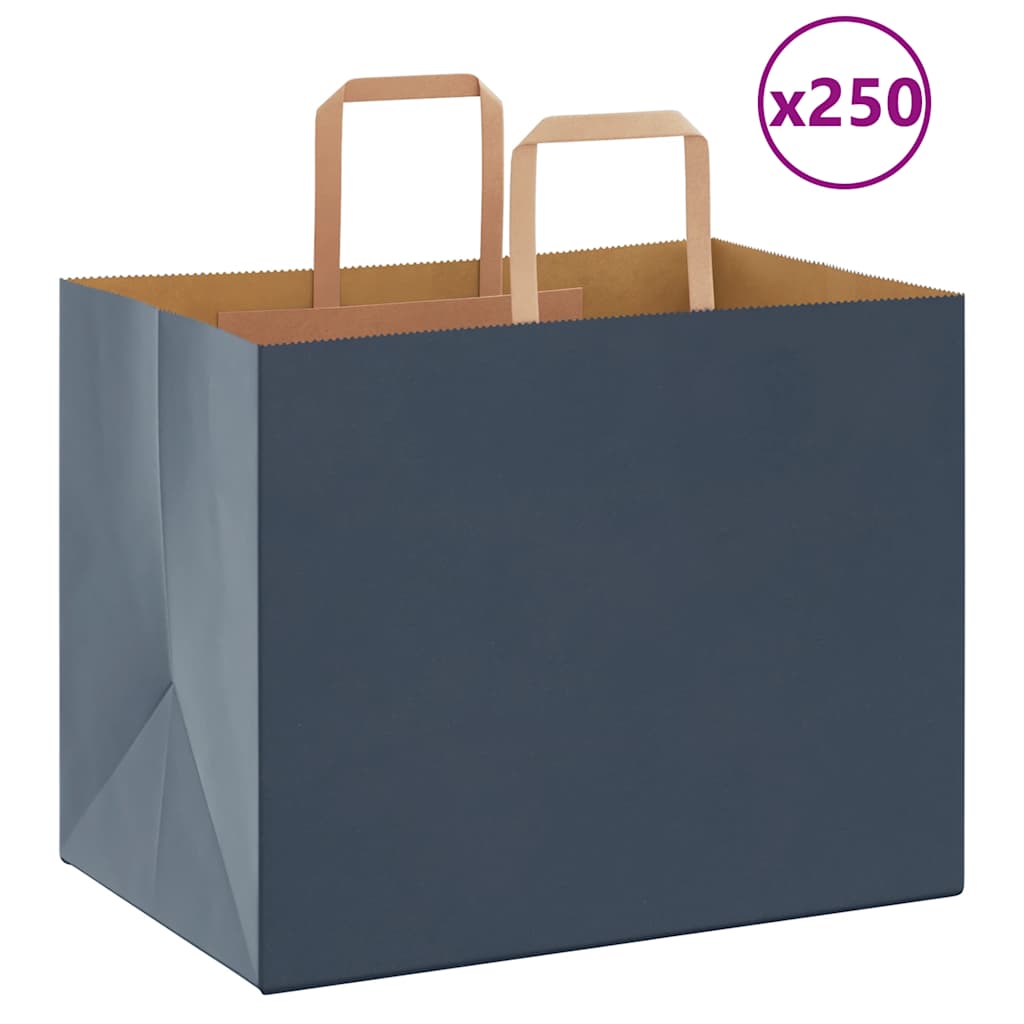 250 db kék papírzacskók fogantyúkkal 32x22x24 cm