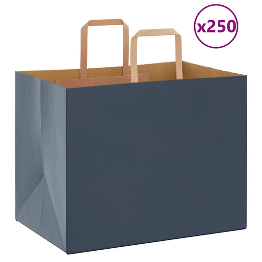 250 db kék papírzacskók fogantyúkkal 32x22x24 cm