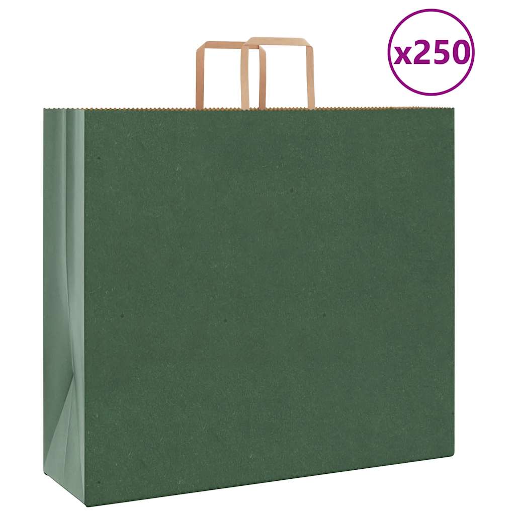 250 db zöld papírzacskók fogantyúkkal 54x15x49 cm