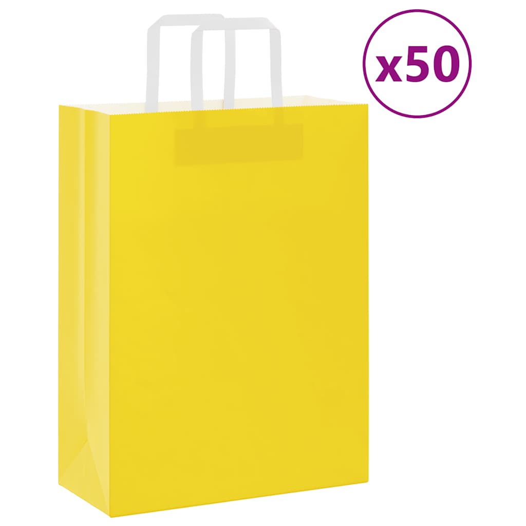 50 db sárga papírzacskók fogantyúkkal 26x12x35 cm