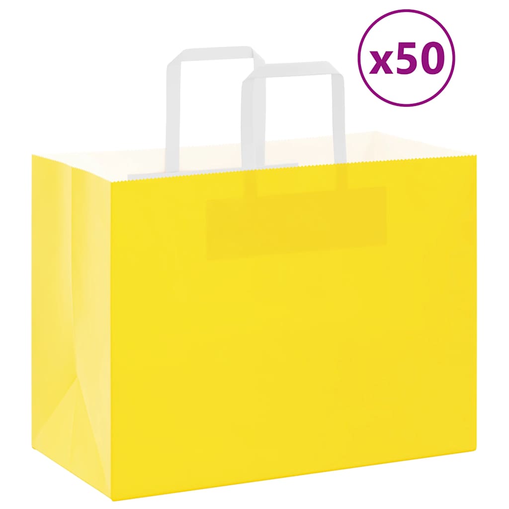 50 db sárga papírzacskók fogantyúkkal 32x17x25 cm