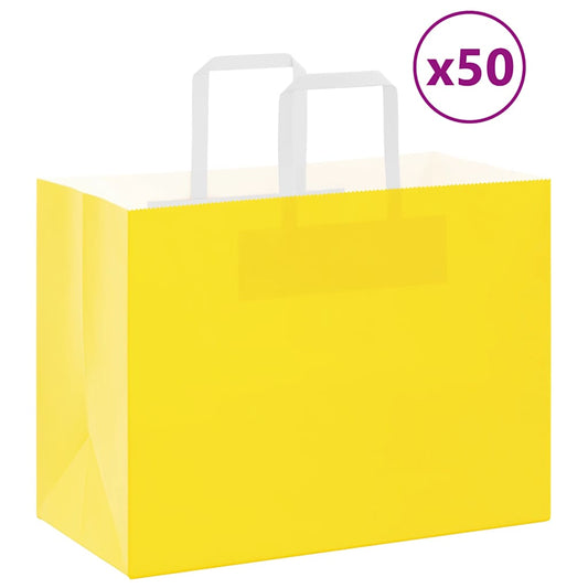 50 db sárga papírzacskók fogantyúkkal 32x17x25 cm